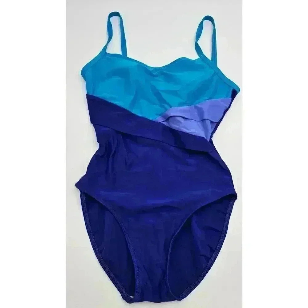 Vtg 90s Body I.D. Women's Size 10 Blue One-piece Bathing Suit